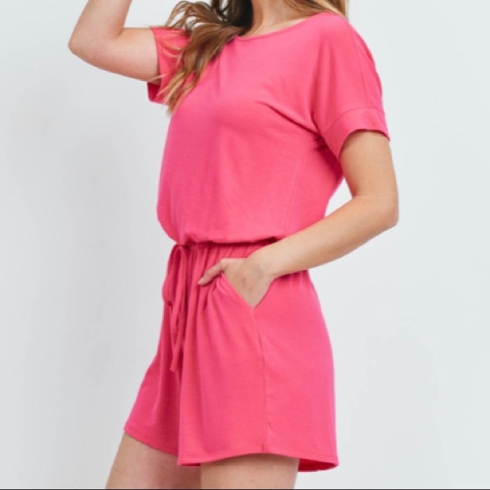 Bright Pink Short Sleeve Romper - Picture 11 of 12